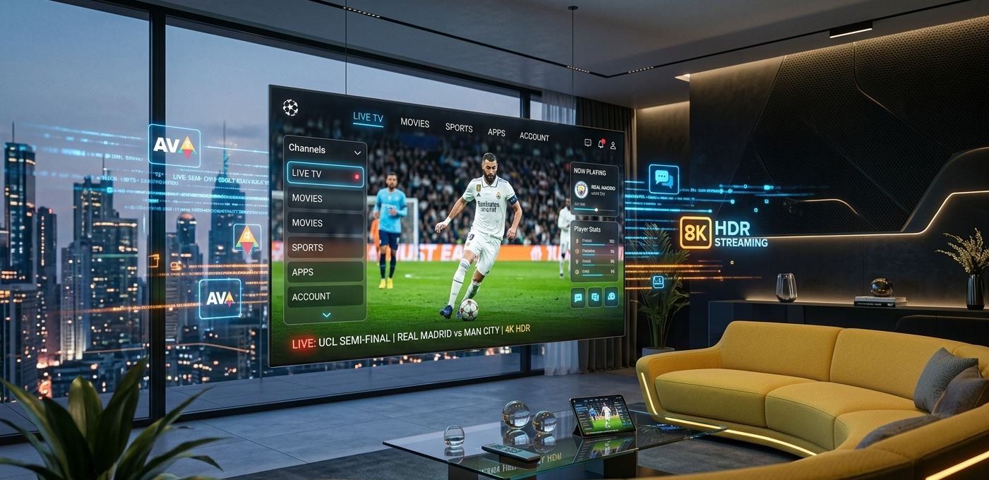 Interface IPTV OTT 4K premium sur Smart TV en 2026